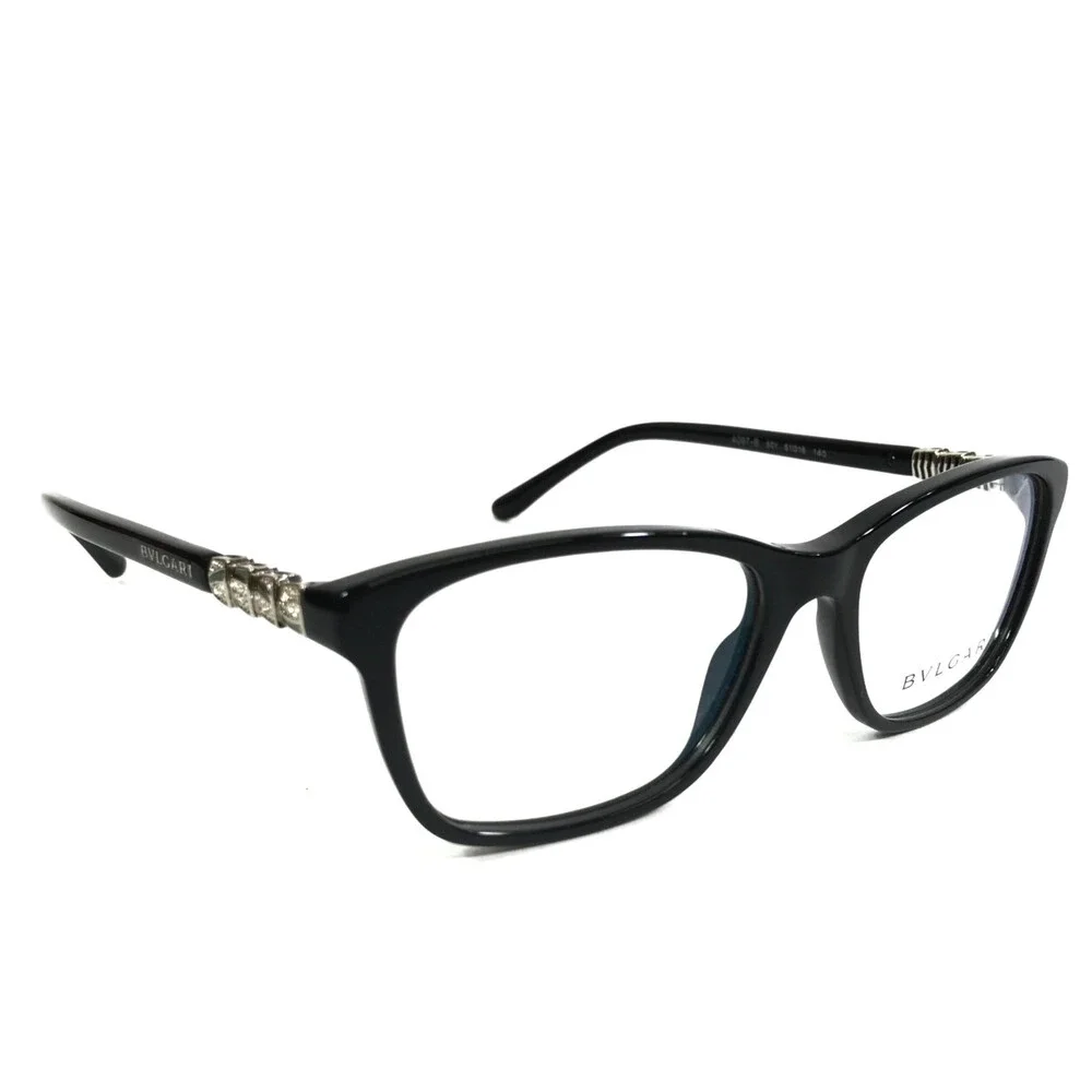 Bvlgari Eyeglasses Frames 4097-B 501 Polished Black Silver Crystals 51-16-140